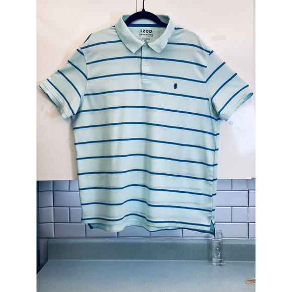 Izod Other - IZOD Advantage Performance Polo Shirt Mens XXL Mint Green Blue Striped Stretch